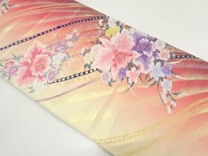 洋花模様織り出し　振袖用袋帯